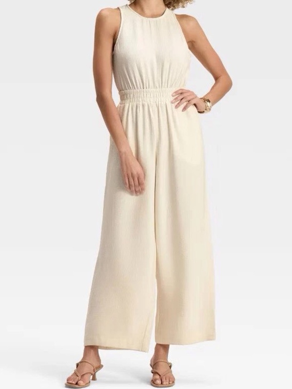 Sleeveless Wide-Leg Jumpsuit in Ivory